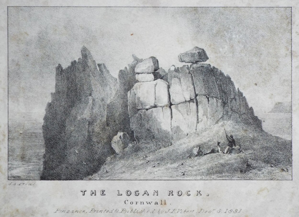 Lithograph - The Loggan Rock, Cornwall. - Prout